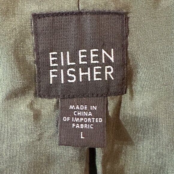 Eileen Fisher Waffle Dark Green Wool Blend Coat With Asymmetric Collar L - Picture 8 of 8